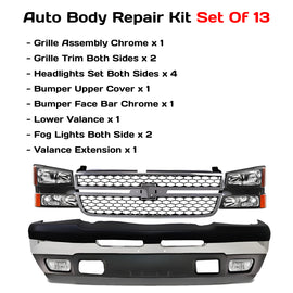 2003-2007 Chevrolet Silverado 1500 2500 Front Bumper Chrome & Headlight Kit | OEM Fit