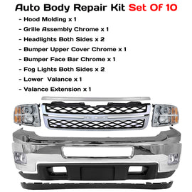 2011-2014 Chevrolet Silverado 2500HD 3500 HD Front Bumper Chrome & Headlights Kit | OEM Fit