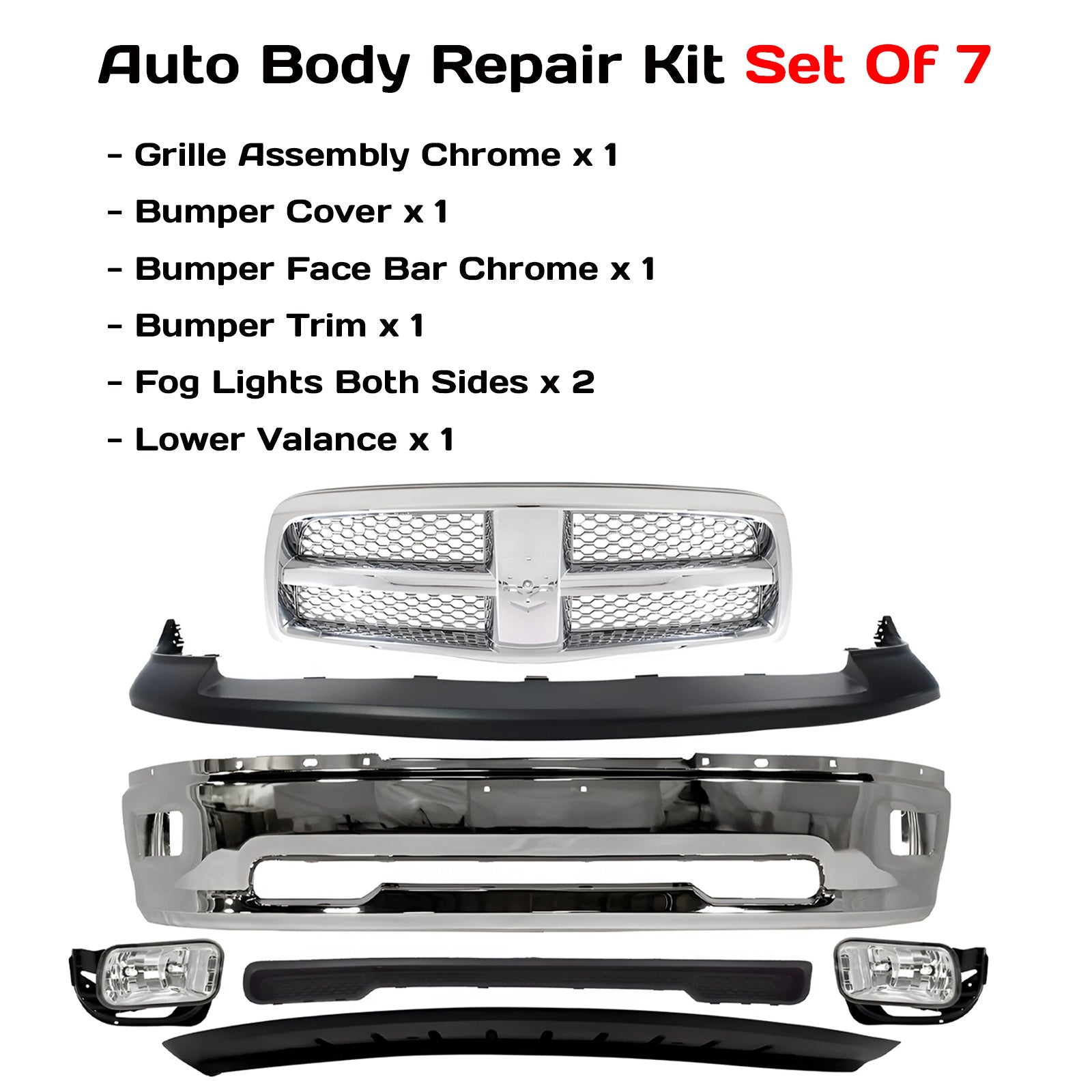 2009-2010 Dodge Ram 1500 & 2011-2012 Ram 1500 Front Bumper Chrome & Fog Lights Kit  | OEM Fit