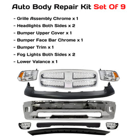 2009-2010 Dodge Ram 1500 & 2011-2012 Ram 1500 Front Bumper Chrome & Headlights Kit | OEM Fit