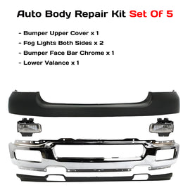 Replacement 2004–2005 Ford F-150 – 5-Piece Kit Front Bumper Face Bar Chrome & Fog Lights Assembly, OEM Fit, Includes Bumper Upper Cover, Fog Lights, Bumper Face Bar & Lower Valance