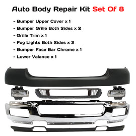Replacement 2004–2005 Ford F-150 – 8-Piece Kit Front Bumper Chrome Steel & Fog Lights Assembly, OEM Fit, Includes Bumper Upper Cover, Bumper Grilles, Grille Trim, Fog Lights, Bumper Face Bar & Lower Valance