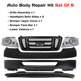 Replacement 2006–2008 Ford F-150 – 6-Piece Kit Front Bumper Primed & Headlight Assembly, OEM Fit, Includes Grille, Headlights, Bumper Upper Cover, Bumper Face Bar & Lower Valance