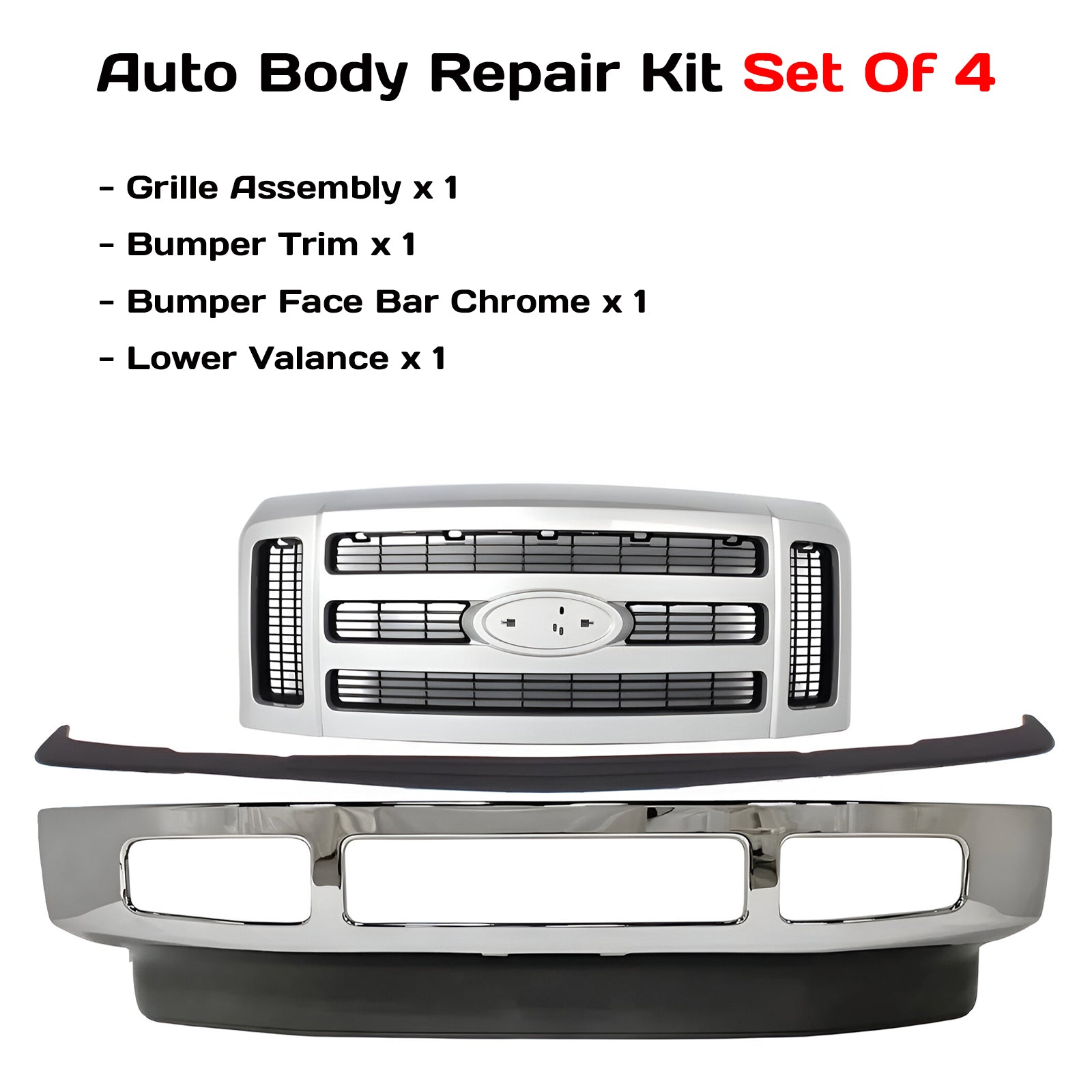 Kit Replacement 2008–2010 Ford F-250 & F-350 Super Duty Front Bumper & Grille Assembly Kit, Chrome Finish, OEM Fit