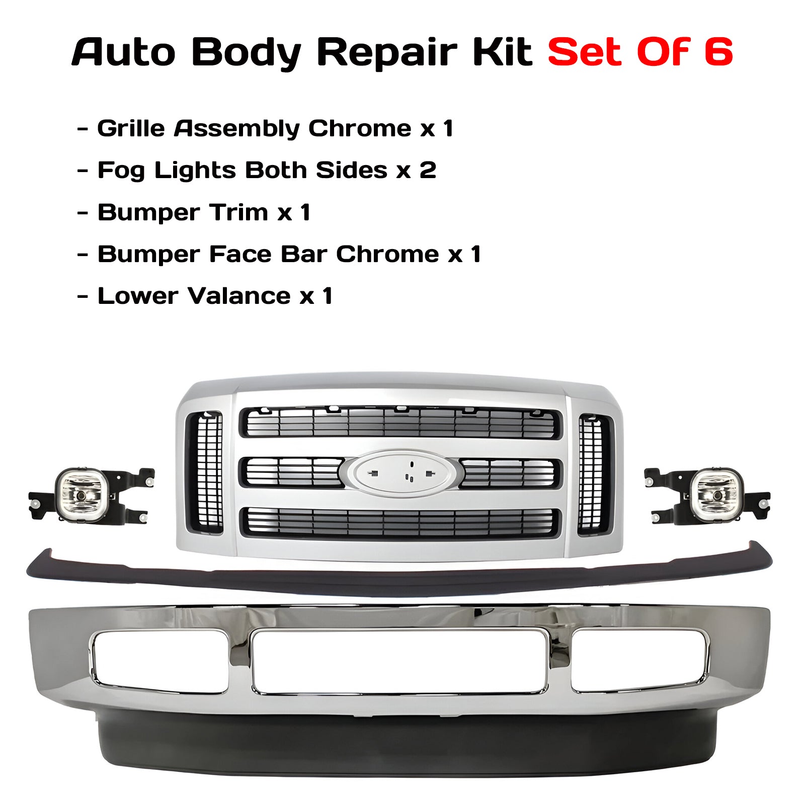 2008-2010 Ford F-250 Super Duty & F-350 Front Bumper Chrome & Fog Lights Assembly Kit | OEM Fit