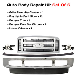 2008-2010 Ford F-250 Super Duty & F-350 Front Bumper Chrome & Fog Lights Assembly Kit | OEM Fit