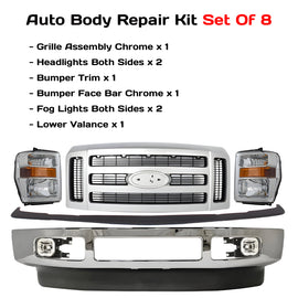 2008-2010 Ford F-250 Super Duty F-350 Super Duty Front Bumper Chrome & Headlight Assembly Kit | OEM Fit