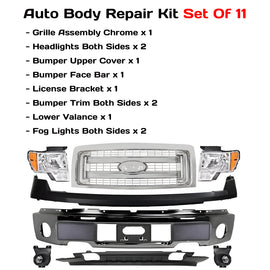 2009-2014 Ford F-150 Front Bumper Chrome Steel & Headlights Assembly Kit | OEM Fit