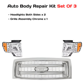 2009-2014 Ford F-150 Front Grille Assembly Chrome & Headlight Assembly Kit | OEM Fit