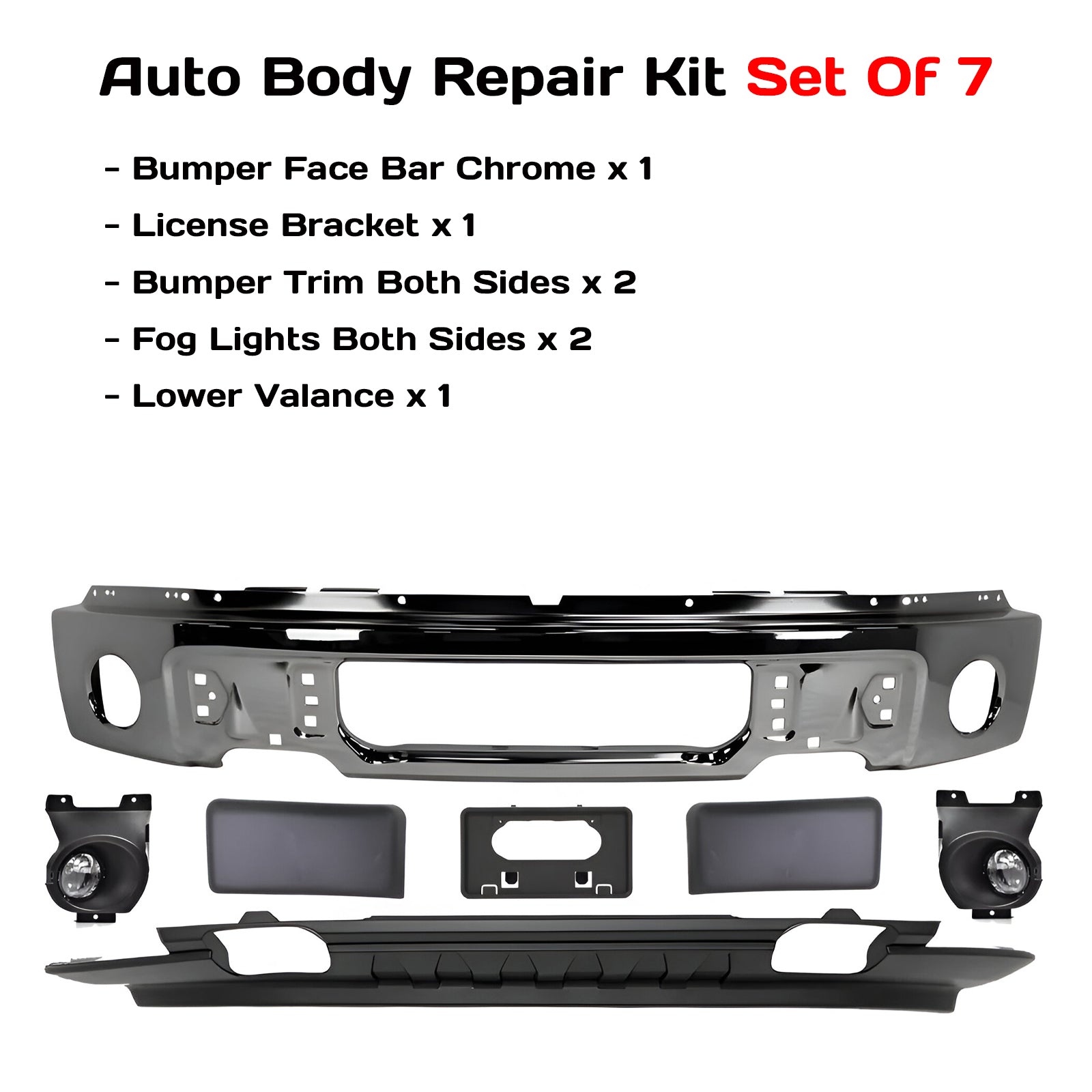 Replacement 7 PCs Kit for 2009–2014 Ford F-150 Front Bumper Chrome Steel & Fog Lights Assembly Kit | OEM Fit