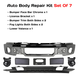 Replacement 2009–2014 Ford F-150 — 7-Piece Kit Front Bumper Chrome Steel & Fog Lights Assembly, OEM Fit, Includes (1) Bumper Face Bar Chrome, (1) License Bracket, (2) Bumper Trims (Both Sides), (2) Fog Lights (Both Sides), and (1) Lower Valance