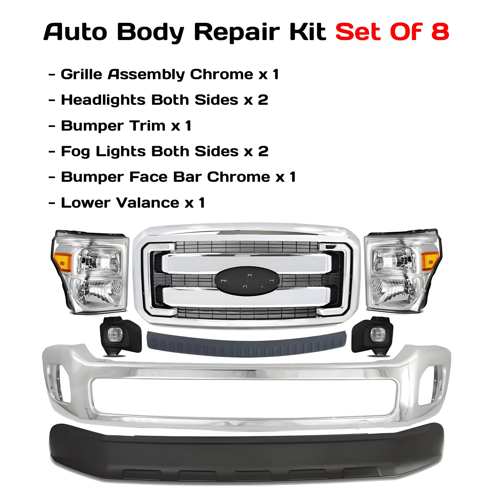 2011-2016 Ford F-250 Super Duty and 350 Front Bumper Chrome & Grille Assembly Full Kit | OEM Fit