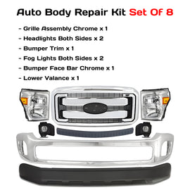 2011-2016 Ford F-250 Super Duty and 350 Front Bumper Chrome & Grille Assembly Full Kit | OEM Fit
