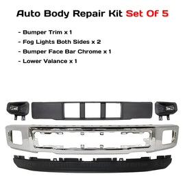Replacement 2015–2017 Ford F-150 – 5-Piece Kit Front Bumper Chrome & Fog Lights Assembly, OEM Fit, Includes Bumper Trim, Fog Lights, Bumper Face Bar & Lower Valance