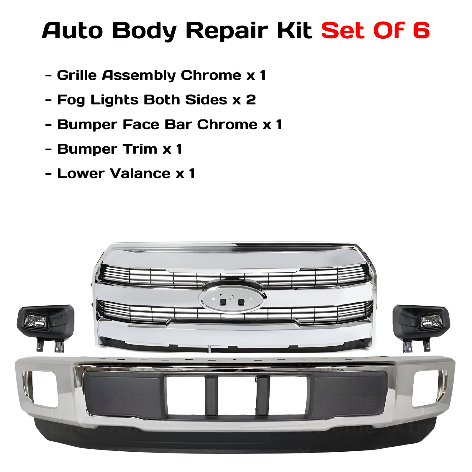 Kit Replacement for 2015–2017 Ford F-150, Front Bumper Chrome & Fog Lights Assembly Kit | OEM Fit
