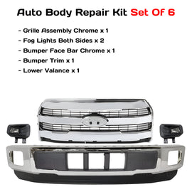 Replacement 2015–2017 Ford F-150 – 6-Piece Kit Front Bumper Chrome & Fog Lights Assembly, OEM Fit, Includes Grille, Fog Lights, Bumper Face Bar, Bumper Trim & Lower Valance