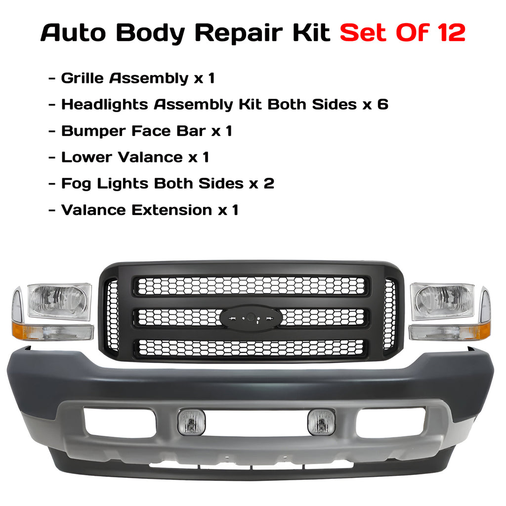 Front Bumper Primed & Grille Assembly Kit For 1999-2004 Ford F-250 Super Duty