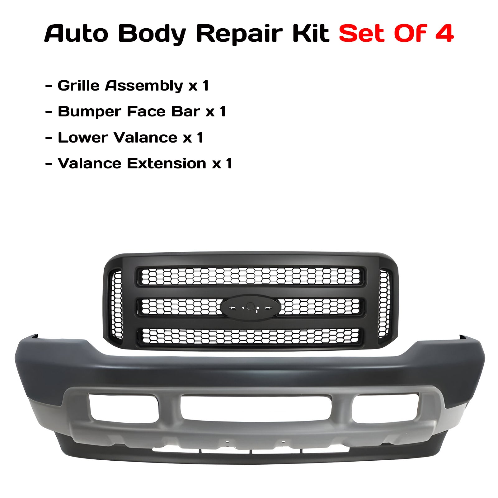 Kit Replacement 1999–2004 Ford F-250 Super Duty Front Bumper & Grille Assembly Kit, Primed, OEM Fit