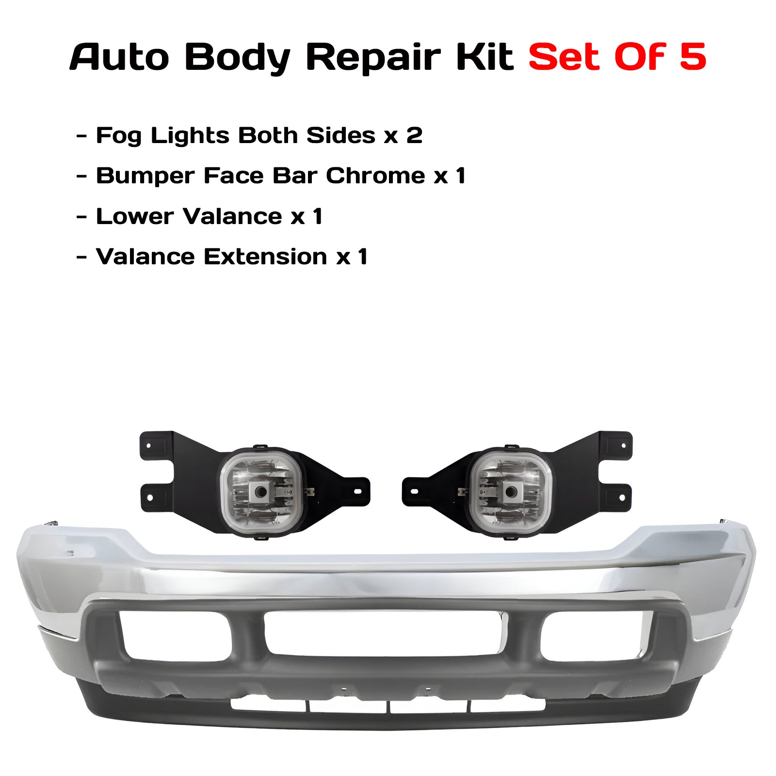 Kit Replacement 1999–2004 Ford F-250 Super Duty & F-350 Front Bumper & Fog Lights Kit, Chrome Finish, OEM Fit