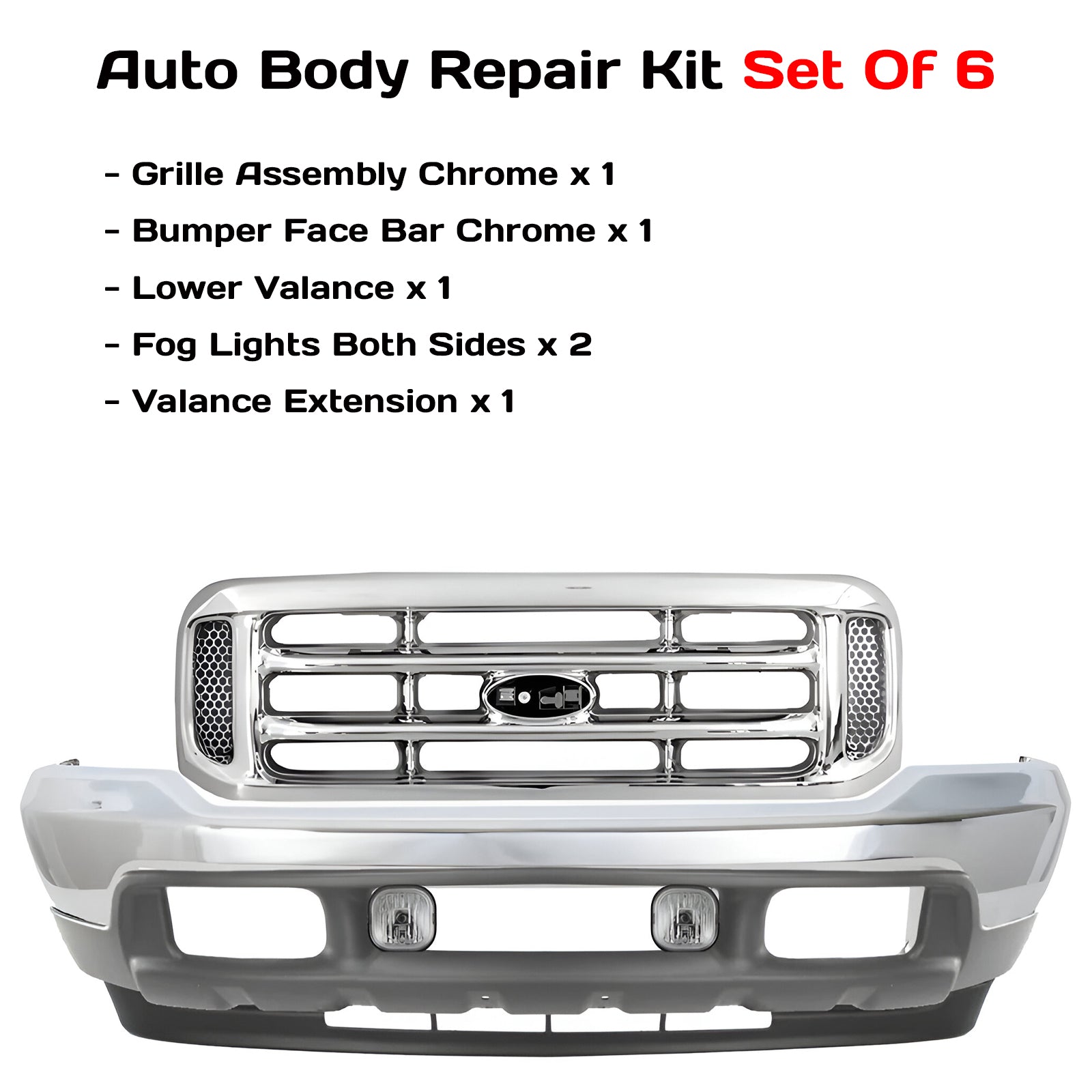Kit Replacement 1999–2004 Ford F-250 Super Duty Front Bumper & Grille Assembly Kit, Chrome Finish, OEM Fit