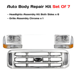 1999-2004 Ford F-250 Super Duty & F-350 Front Grille Chrome & Headlight Kit | OEM Fit