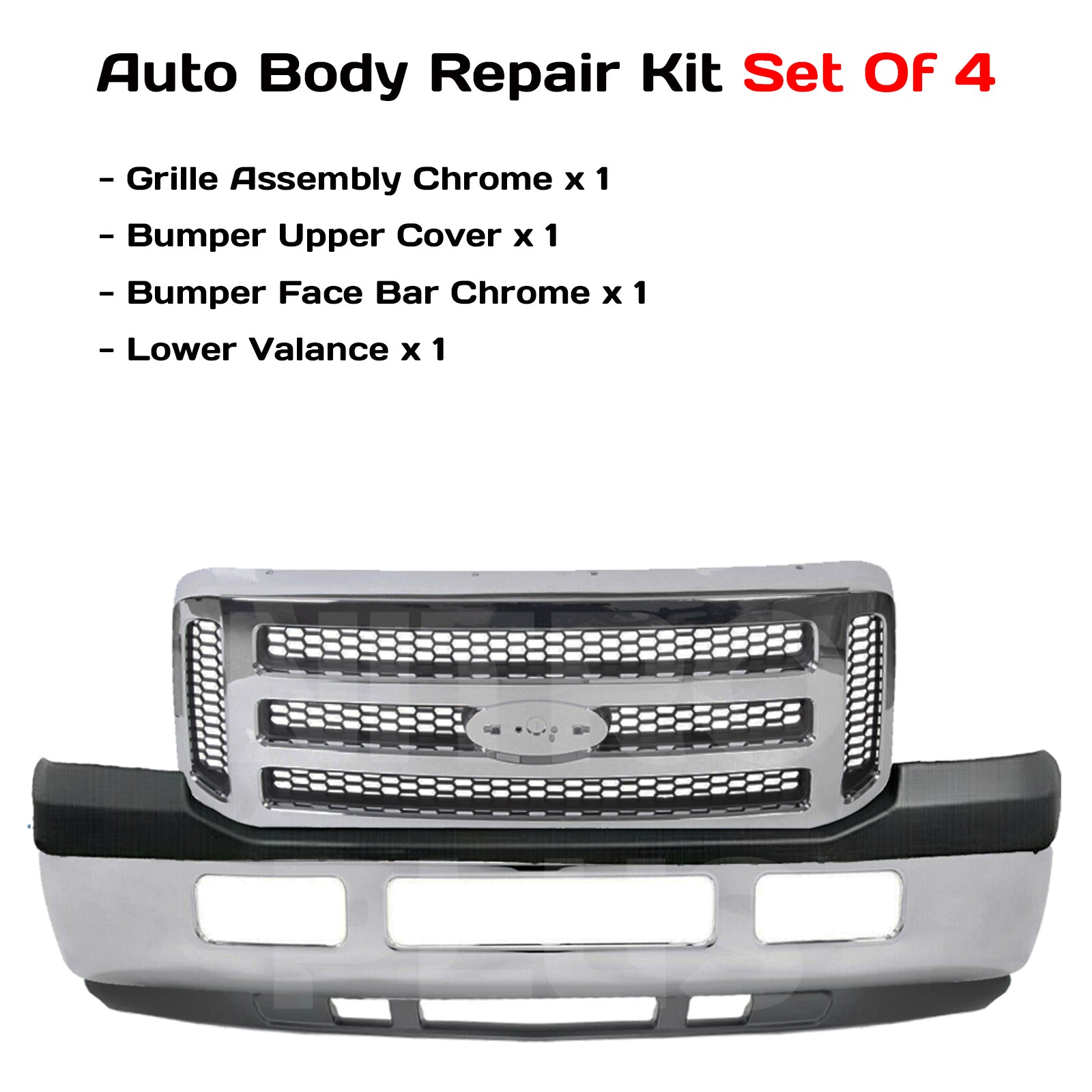 Kit Replacement 2005–2007 Ford F-250/F-350 Super Duty – 4-Piece Kit Front Bumper Grille & Brackets, OEM Fit, Includes Grille Assembly, Bumper Upper Cover, Bumper Face Bar & Lower Valance