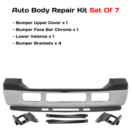 Replacement 2005–2007 Ford F-250/F-350 Super Duty – 7-Piece Kit Front Chrome Bumper & Valance, OEM Fit, Includes Bumper Upper Cover, Bumper Face Bar, Lower Valance & Bumper Brackets (Set of 4)