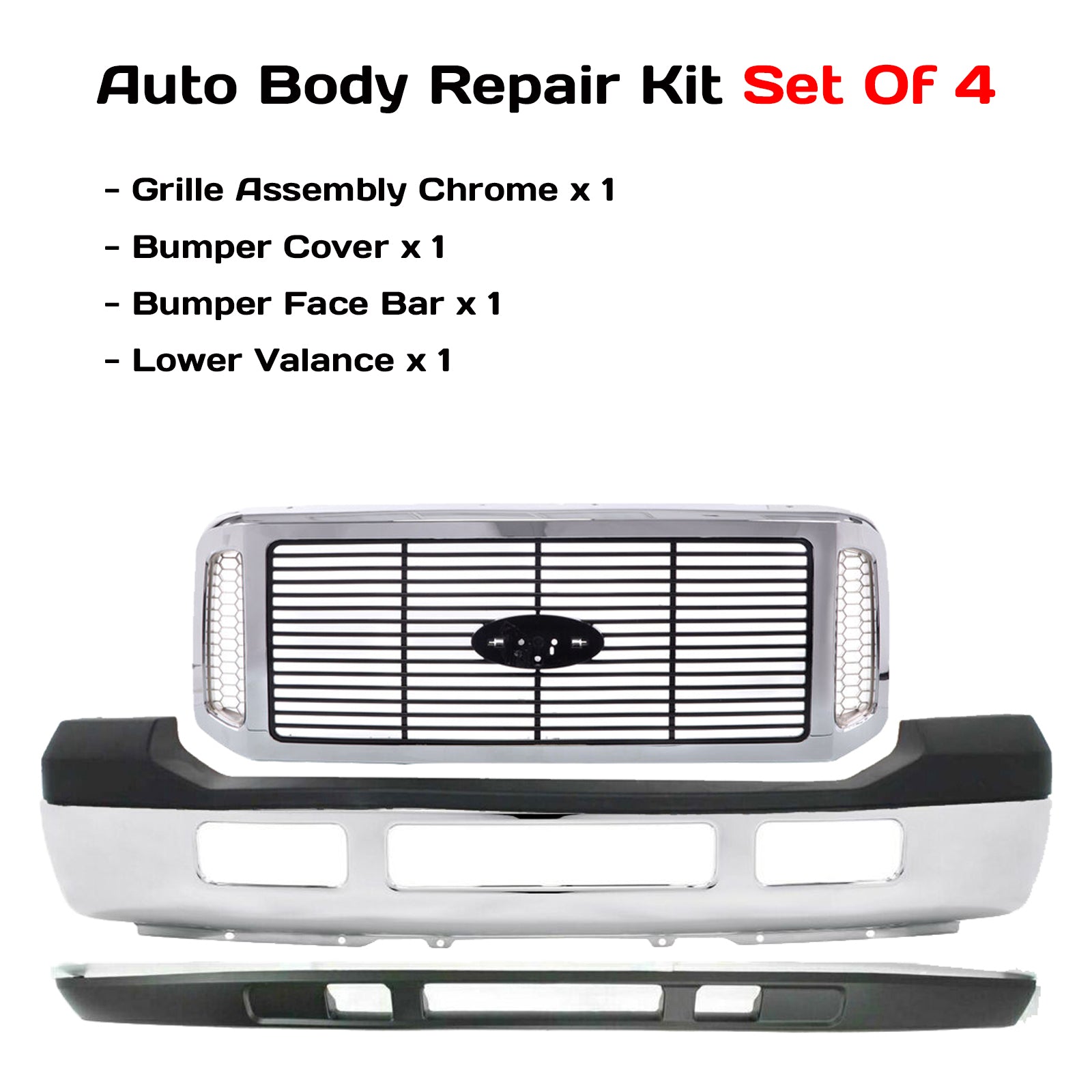 2006-2007 Ford F-250 F-350 Super Duty Front Bumper Chrome & Grille Assembly Kit | OEM Fit