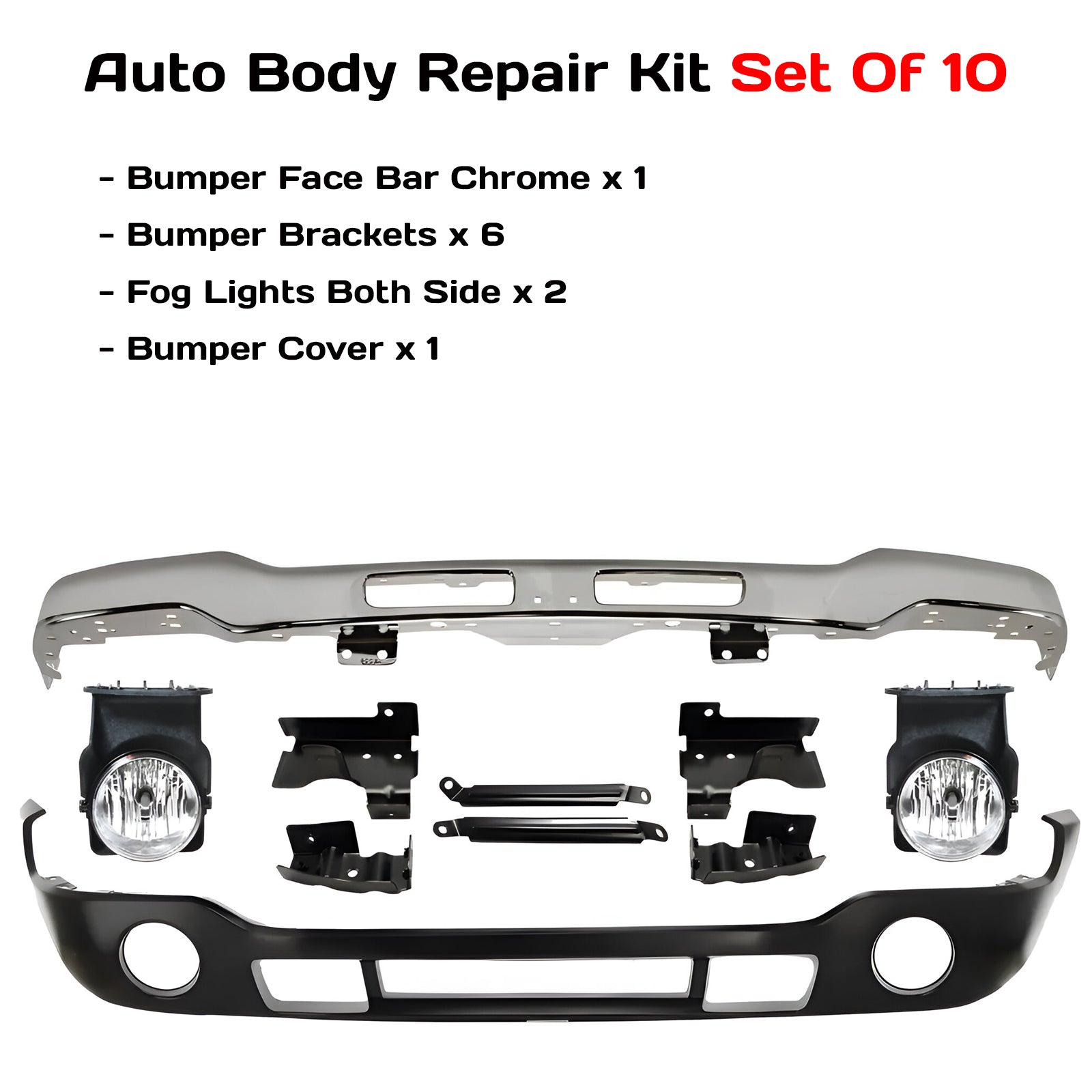 2003-2007 GMC Sierra 10 Piece Kit for 1500 2500HD 3500 Front Bumper Chrome & Fog Lights Assembly Kit | OEM Fit