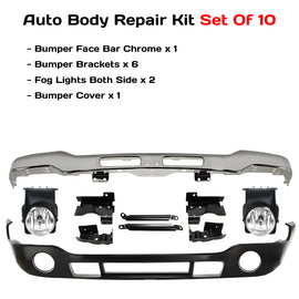 2003-2007 GMC Sierra 10 Piece Kit for 1500 2500HD 3500 Front Bumper Chrome & Fog Lights Assembly Kit | OEM Fit