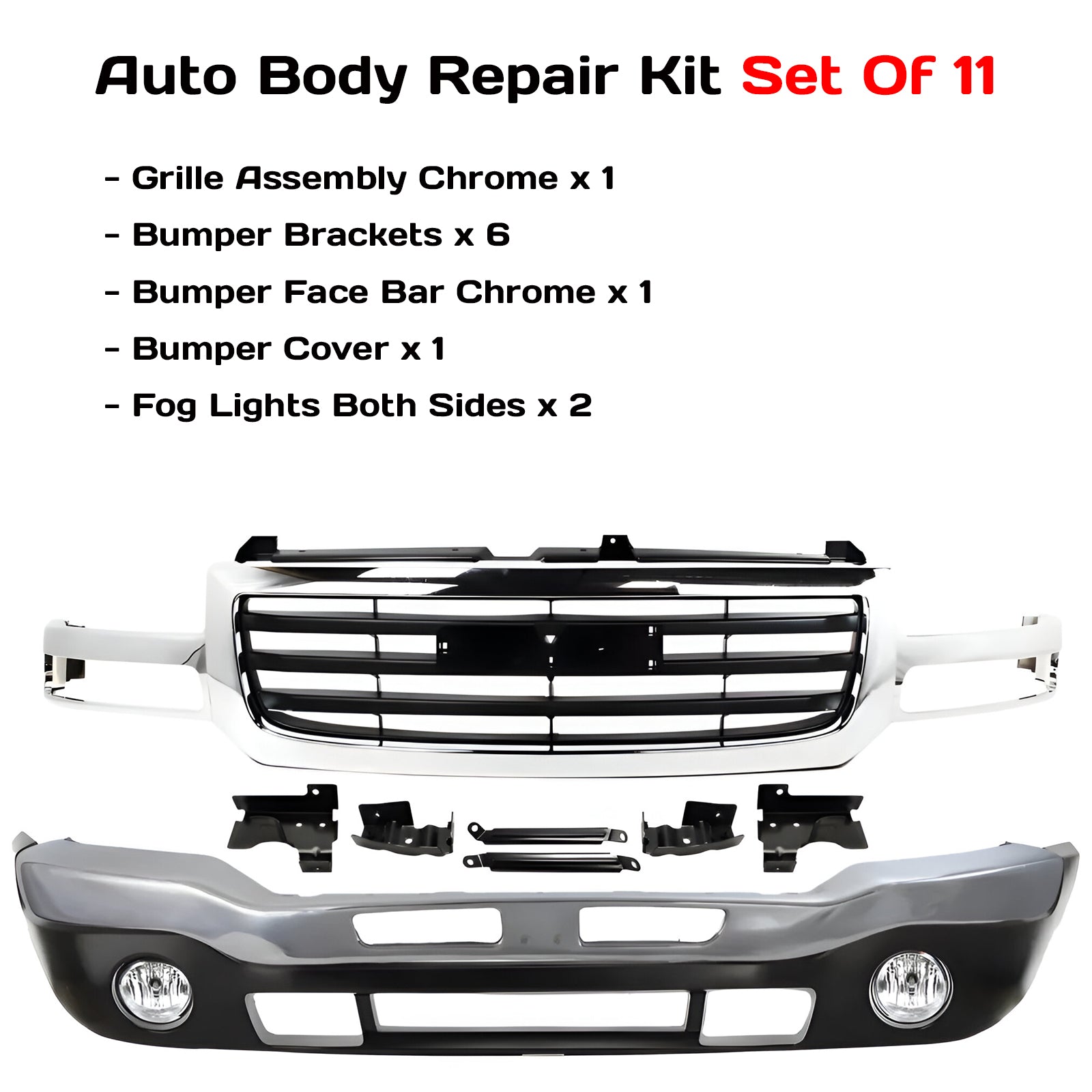 2003-2007 GMC Sierra 1500 2500 HD 3500 Front Bumper Chrome & Fog Lights Kit | OEM Fit