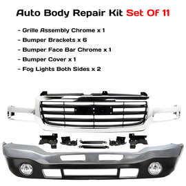 2003-2007 GMC Sierra 1500 2500 HD 3500 Front Bumper Chrome & Fog Lights Kit | OEM Fit