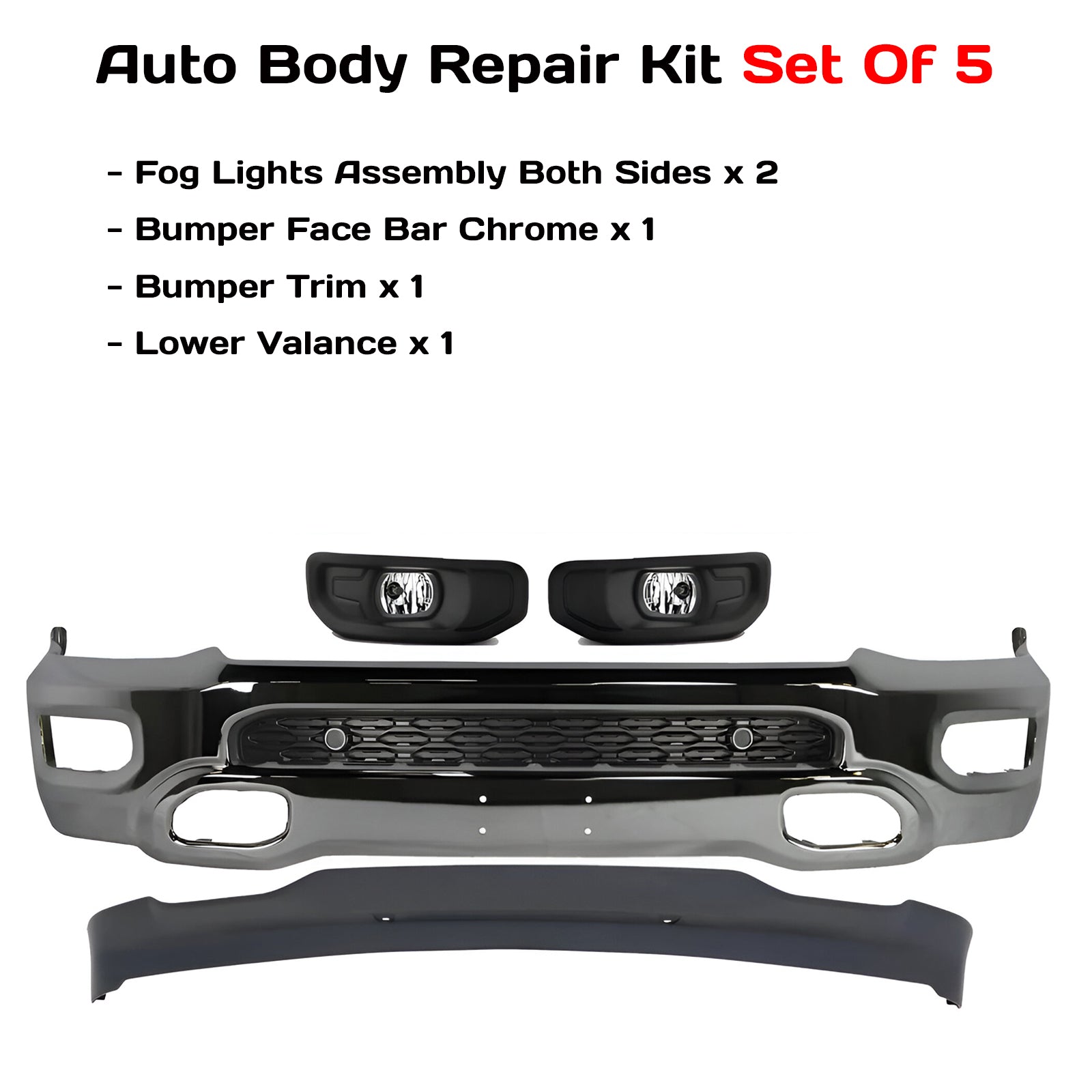 2019-2024 RAM 1500 Front Bumper Face Bar Chrome & Fog Lights Assembly Kit | OEM Fit