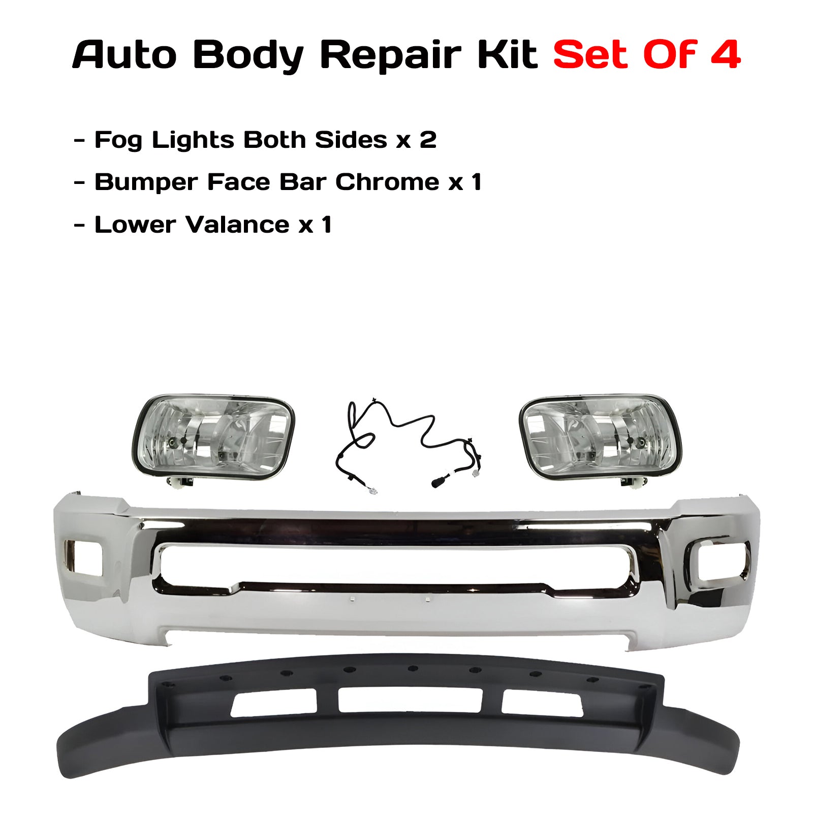 2013-2018 Ram 2500 3500 Front Bumper Chrome & Valance & Fog Lights Kit | OEM Fit