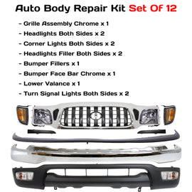 2001-2004 Toyota Tacoma Front Bumper Chrome Steel & Headlight Assembly Kit | OEM Fit