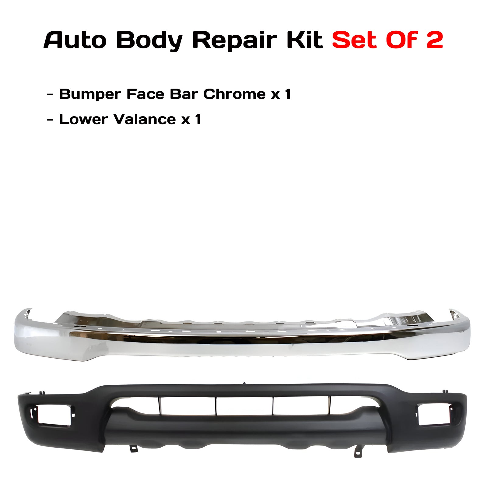 2001-2004 Toyota Tacoma 2 Piece Kit | Front Bumper Chrome Steel & Valance Textured Kit  | OEM Fit