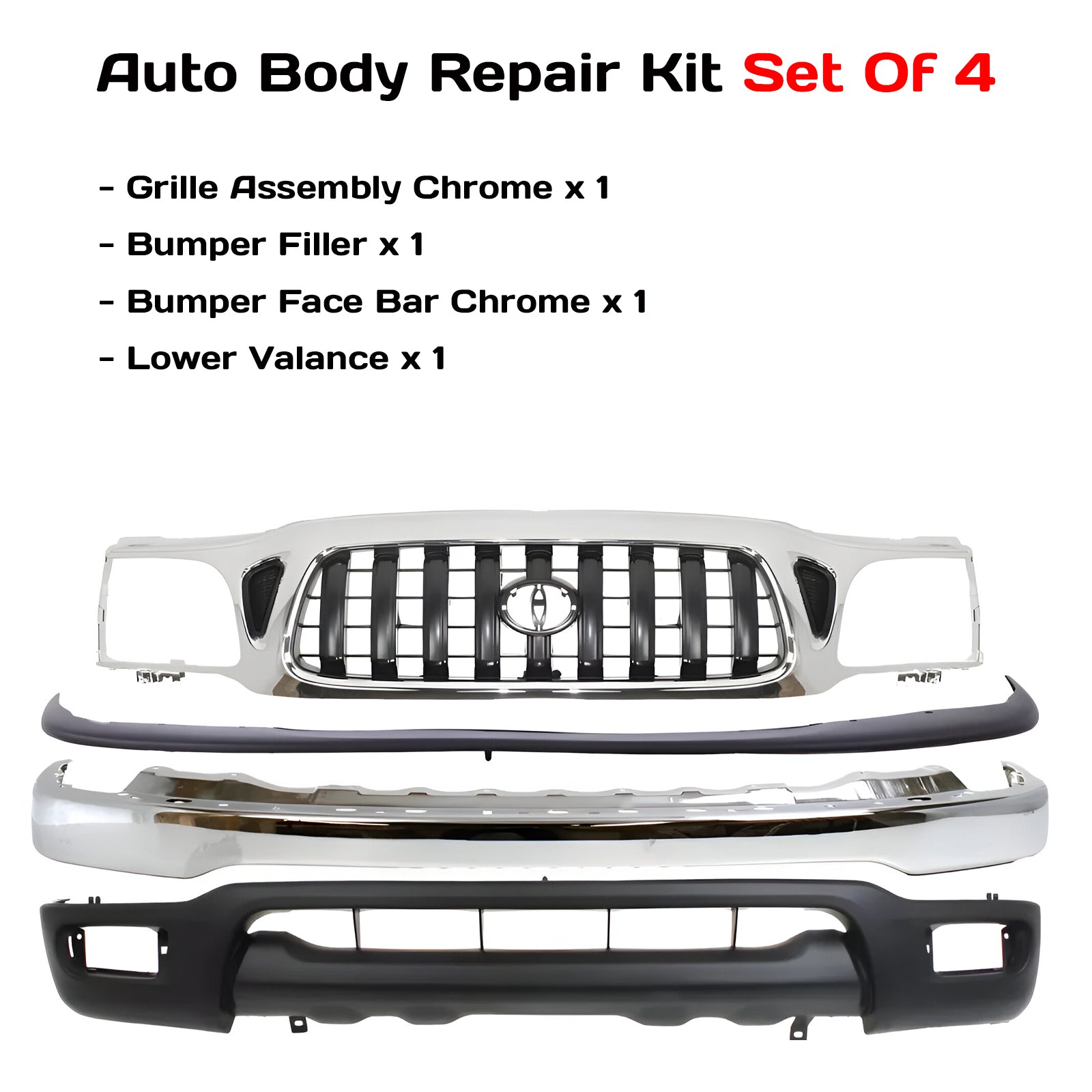 2001-2004 Toyota Tacoma Front Bumper Chrome Steel & Grille Assembly Kit  | OEM Fit