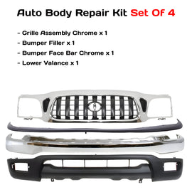 2001-2004 Toyota Tacoma Front Bumper Chrome Steel & Grille Assembly Kit  | OEM Fit