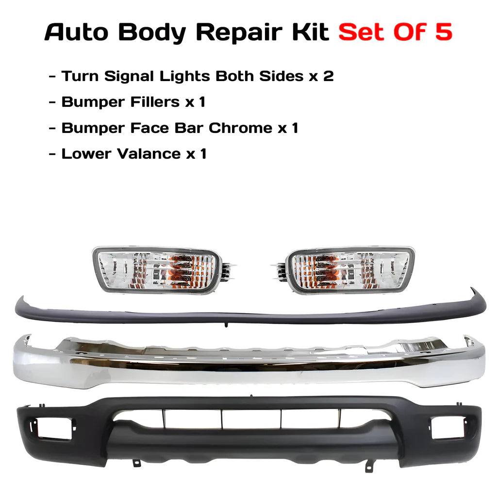 2001-2004 Toyota Tacoma Front Bumper Primed Steel & Turn Signal Lights Kit | OEM Fit