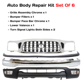 2001-2004 Toyota Tacoma Front Bumper Chrome Steel & Turn Signal Lights Kit  | OEM Fit