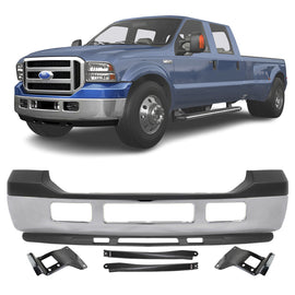 Replacement 2005–2007 Ford F-250/F-350 Super Duty – 7-Piece Kit Front Chrome Bumper & Valance, OEM Fit, Includes Bumper Upper Cover, Bumper Face Bar, Lower Valance & Bumper Brackets (Set of 4)