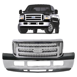 Replacement 2005–2007 Ford F-250/F-350 Super Duty – 4-Piece Kit Front Bumper Grille & Brackets, OEM Fit, Includes Grille Assembly, Bumper Upper Cover, Bumper Face Bar & Lower Valance