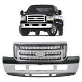 Replacement 2005–2007 Ford F-250/F-350 Super Duty – 4-Piece Kit Front Bumper Grille & Brackets, OEM Fit, Includes Grille Assembly, Bumper Upper Cover, Bumper Face Bar & Lower Valance