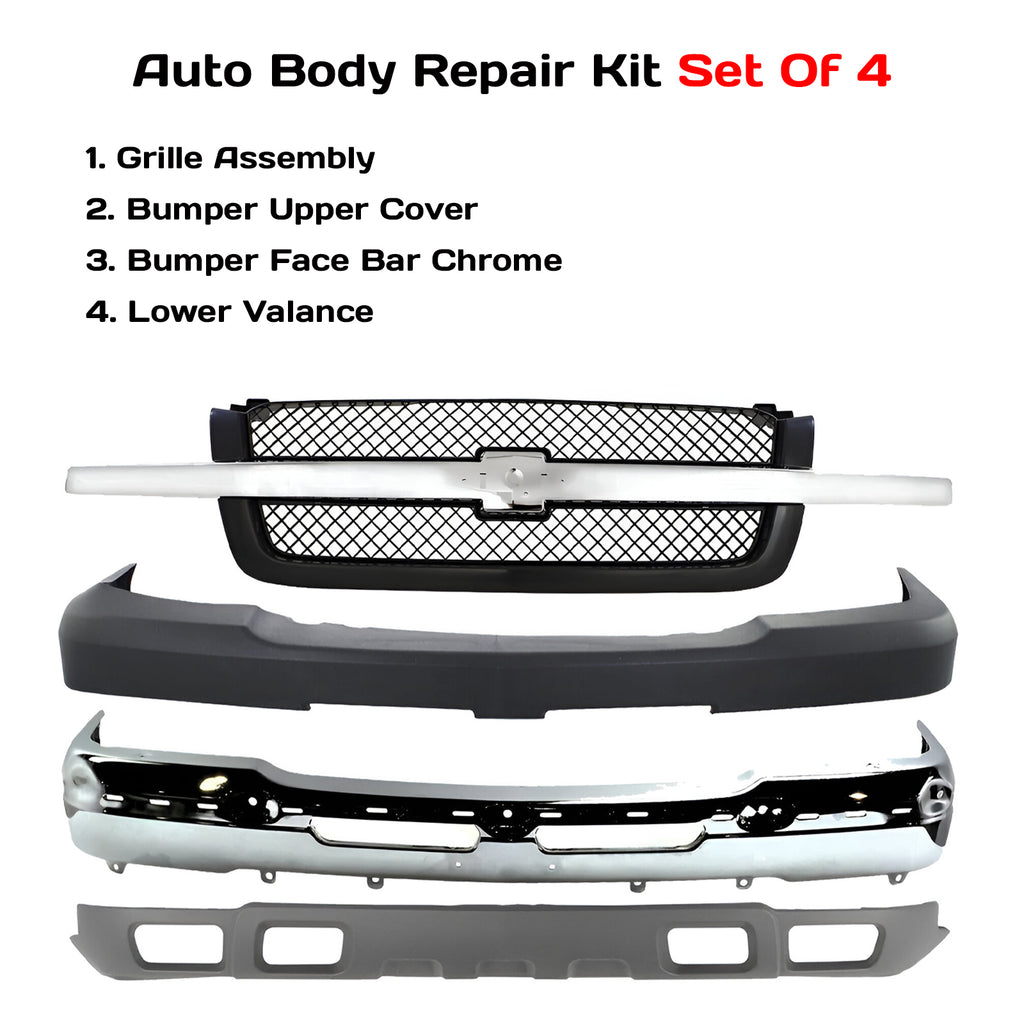 Front Bumper Chrome & Valance Textured Kit For 2003-2007 Chevrolet Silverado 2500 HD 3500 HD