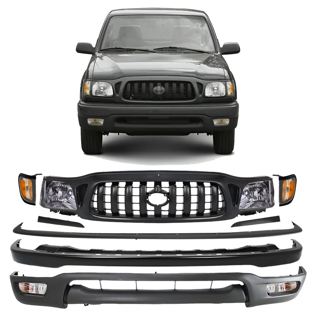 2001-2004 Toyota Tacoma Front Bumper Primed Steel & Headlight Assembly Kit | OEM Fit