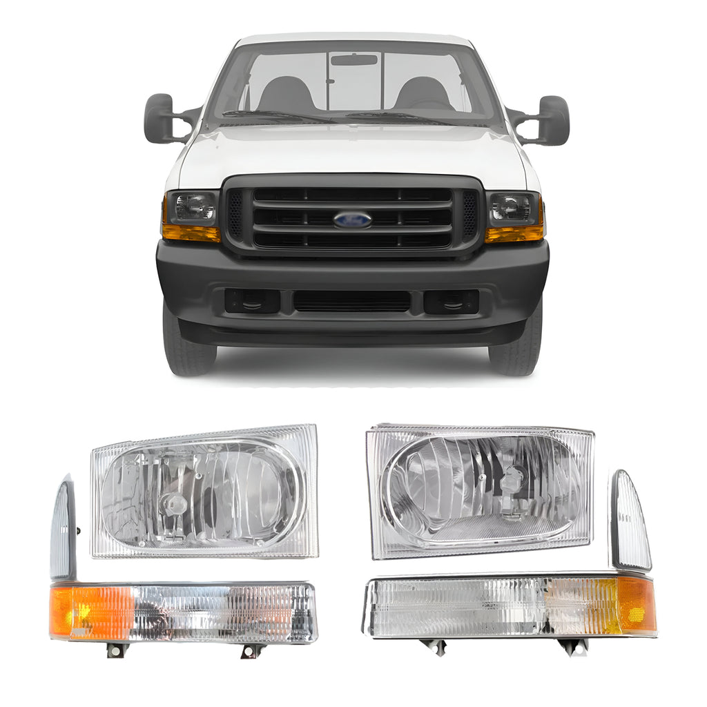 Front Headlight Kit with Corner Lights For 1999-2004 Ford F-250 Super Duty