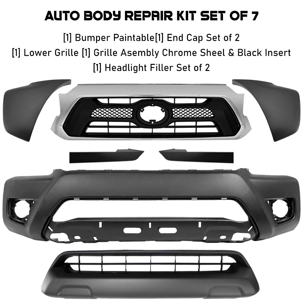 Front Bumper Cover Paintable & Grille Assembly Kit For 2012-2015 Toyota Tacoma