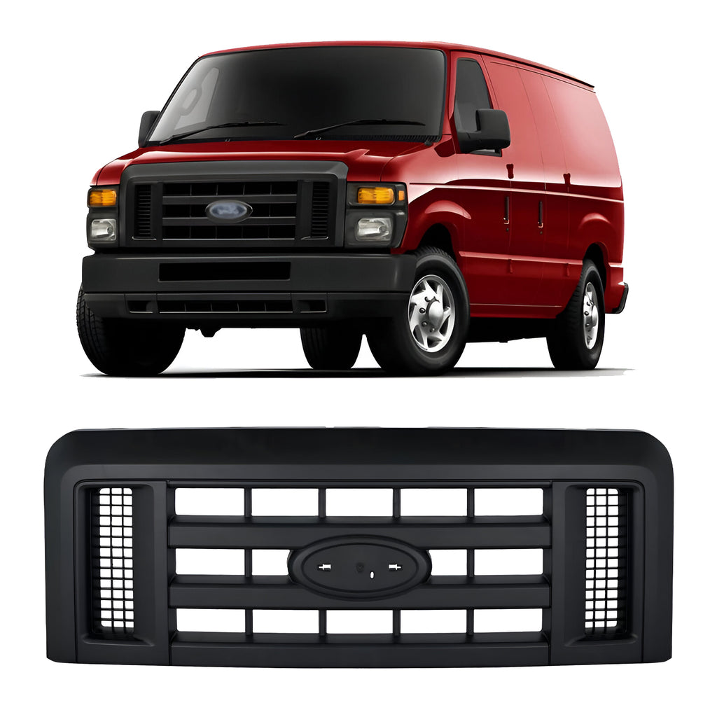 Front Grille Assembly Black Plastic For 2008-2019 Ford E-150 E-250 & E-350 E-450 Super Duty