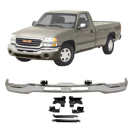 2003–2006 GMC Sierra 1500 1500HD Front Bumper Chrome Steel Kit with Brackets | OEM Fit