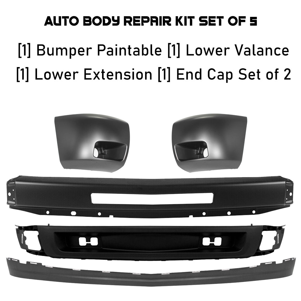 Front Bumper Primed & Fog Lights Set For 2007-2013 Chevrolet Silverado 1500